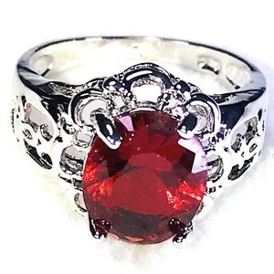 925 Silver and Ruby color Stone Ring size 9.